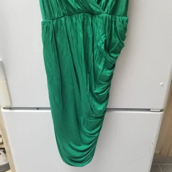 Anthropologie Deletta Emerald Green Wicklow Silk Midi Dress Ruched M - Picture 9 of 10